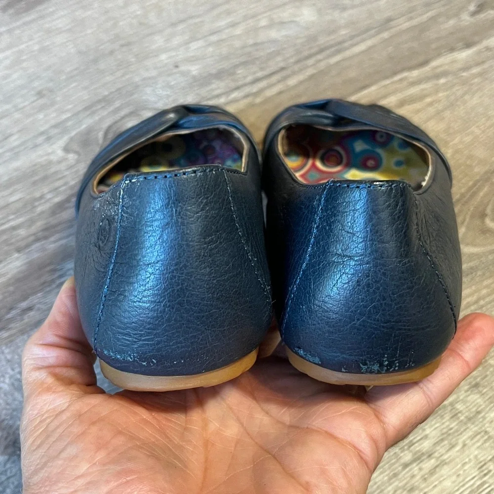 Born Julianne Navy Blue Leather Knotted Ballet Flats B17704 Womens 7.5 38.5
